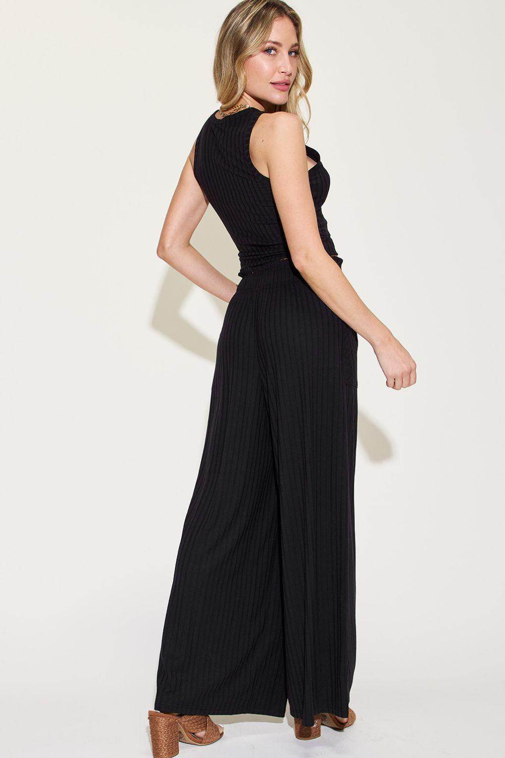 Basic Bae Full Size Ribbed Tank and Wide Leg Pants Set - Selvanelle