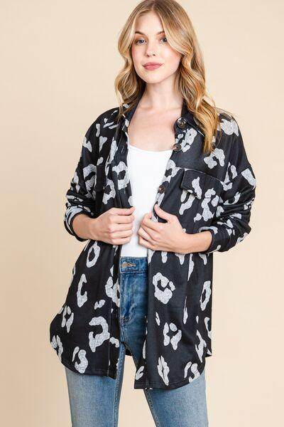 BOMBOM Animal Print Button Up Knit Shacket for Women - Selvanelle