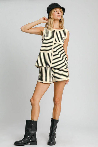 Umgee Round Neck Texture Striped Tank for Casual Style - Selvanelle