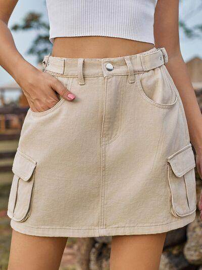 Adjustable Waist Denim Skirt with Pockets for Women - Selvanelle