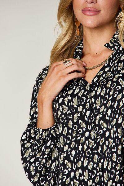 Double Take Full Size Leopard Long Sleeve Blouse for Women - Selvanelle