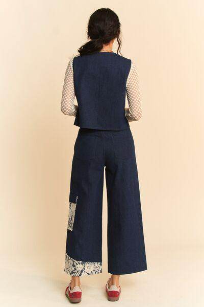 Davi & Dani Lace Applique Wide Leg Jeans for Women - Selvanelle