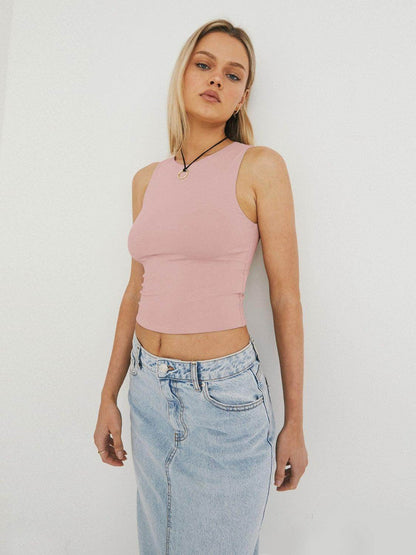 Round Neck Cropped Tank for Women in Soft Stretch Fabric - Selvanelle