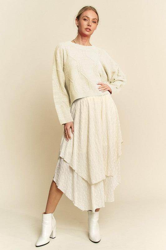 Davi & Dani Diamond Cable Pattern Drop Shoulder Sweater - Selvanelle