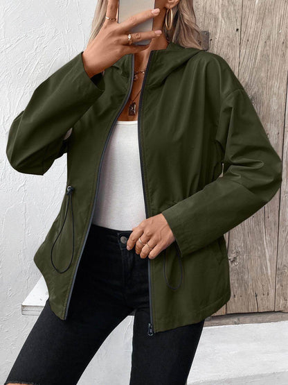 Ivy Lane Drawstring Zip Up Hooded Jacket for Women - Selvanelle