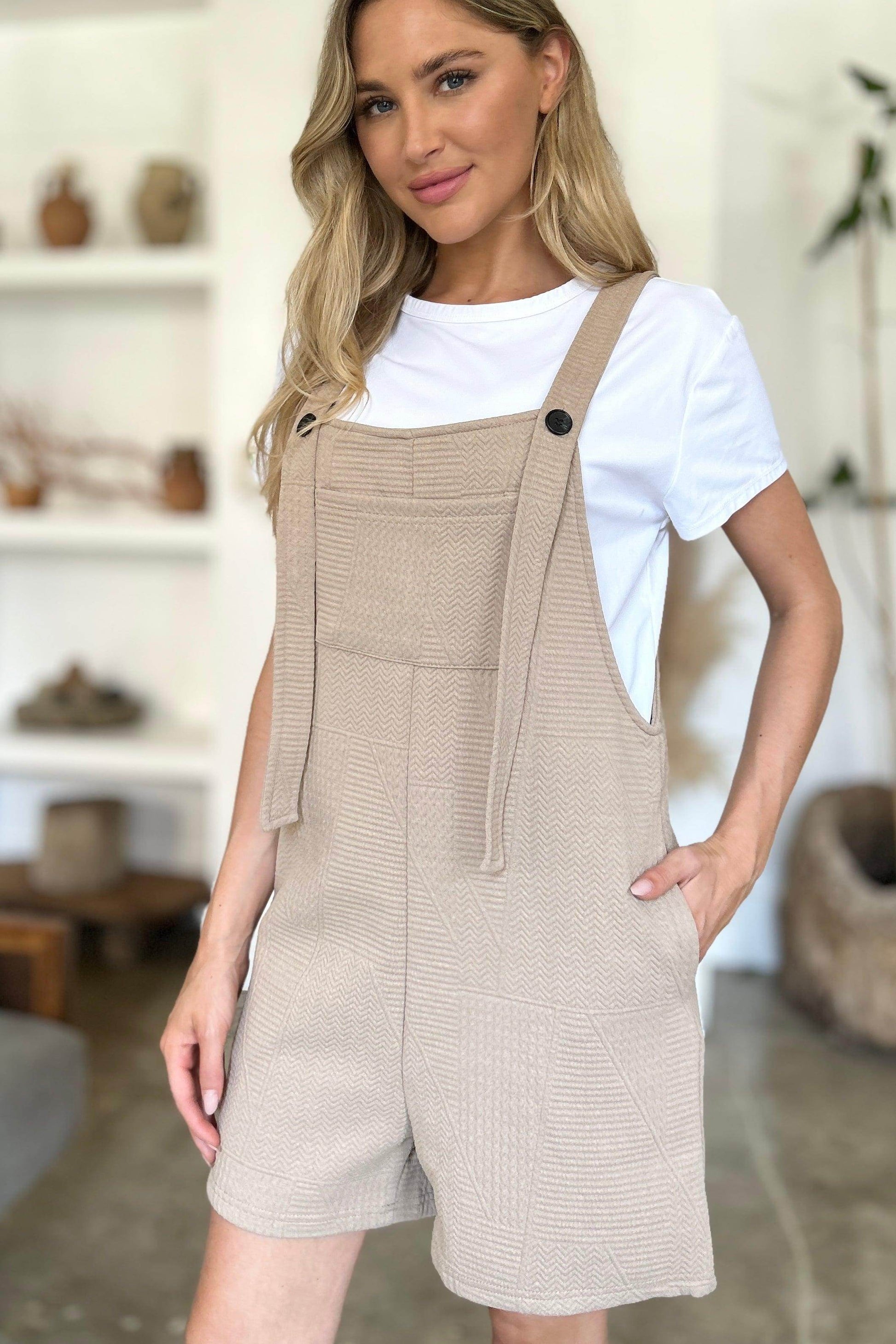 Double Take Full Size Texture Sleeveless Romper for Women - Selvanelle