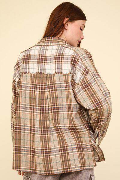 Very J Contrast Plaid Raw Detail Shirt for Casual Chic - Selvanelle