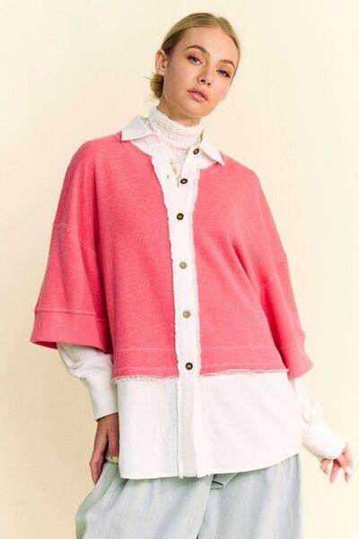 Davi & Dani Faux Layered French Terry Contrast Top Style - Selvanelle