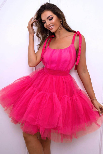 Elegant Tie-Shoulder Mesh Dress with Lace Detail - Selvanelle