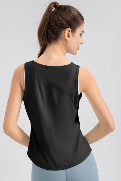 Wide Strap Round Neck Active Tank for Comfortable Workouts - Selvanelle
