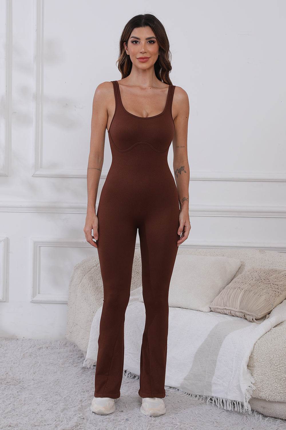 Scoop Neck Wide Strap Active Jumpsuit - Selvanelle