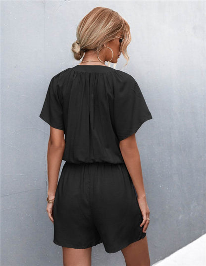 Buttoned Gather Detail Romper - Selvanelle