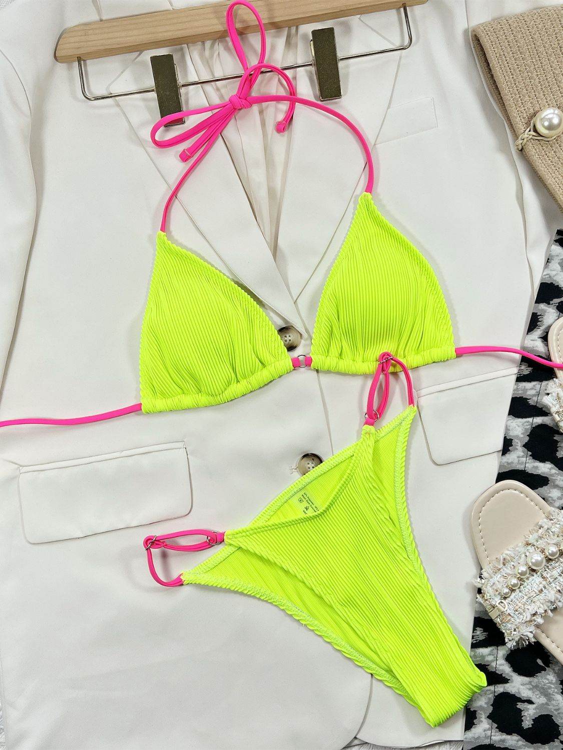 Ribbed Tie Back Bikini Set - Selvanelle