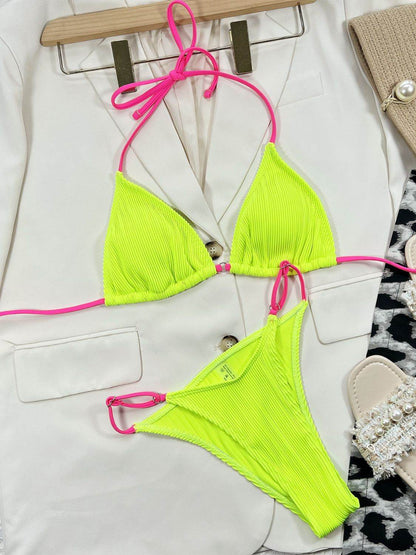 Ribbed Tie Back Bikini Set - Selvanelle