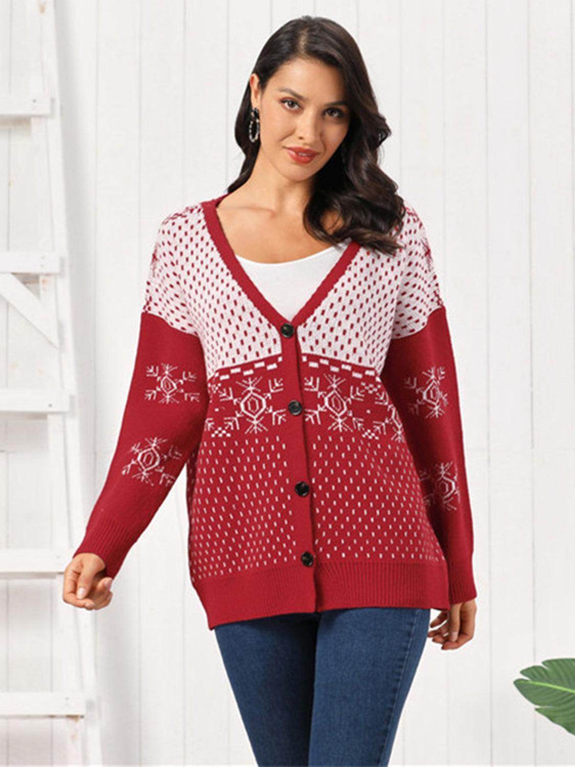 Snowflake Button Down Cardigan in Soft Stretchy Acrylic - Selvanelle