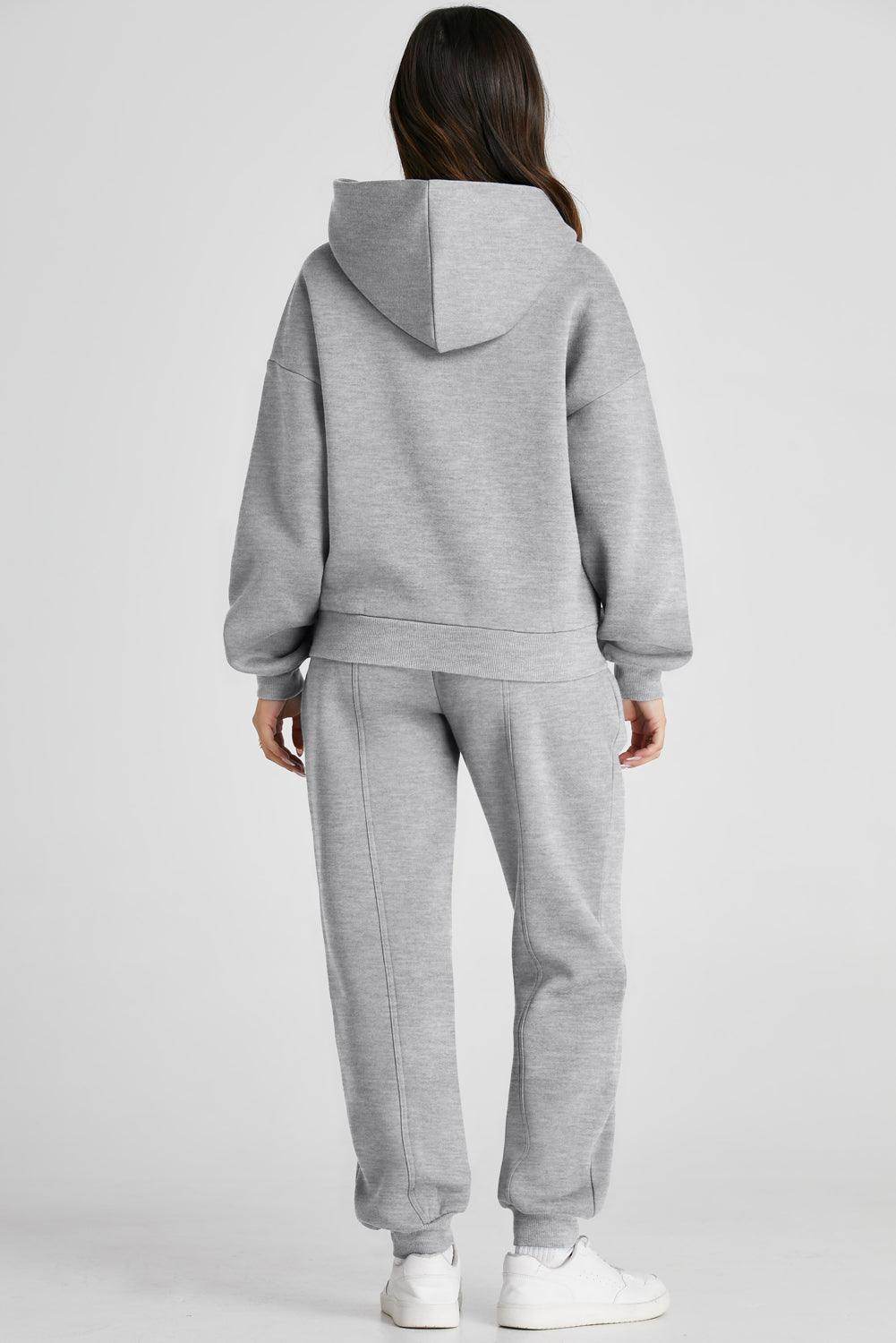 Dropped Shoulder Long Sleeve Hoodie and Pants Active Set - Selvanelle