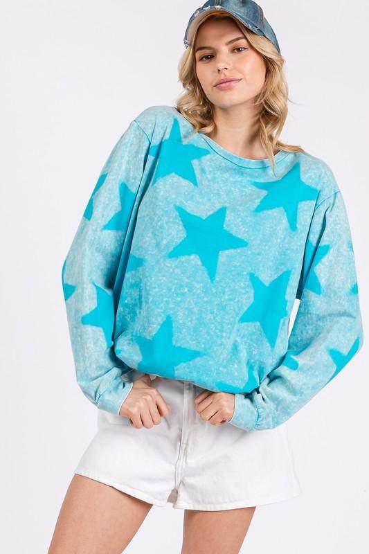 SAGE + FIG Mineral Wash Star Pattern T-Shirt for Women - Selvanelle