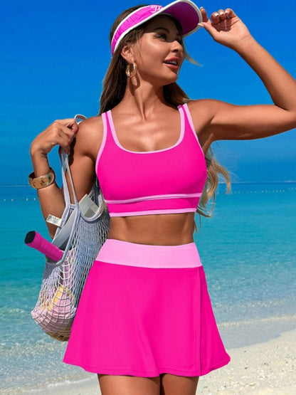 Scoop Neck Top and Skort Swim Set - Selvanelle