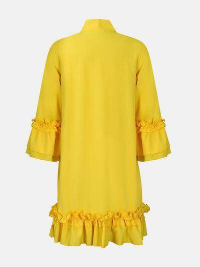 Frill Tie Neck Three-Quarter Sleeve Dress for Women - Selvanelle