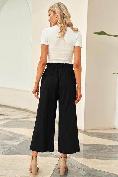 Drawstring Paperbag Waist Wide Leg Pants for Women - Selvanelle