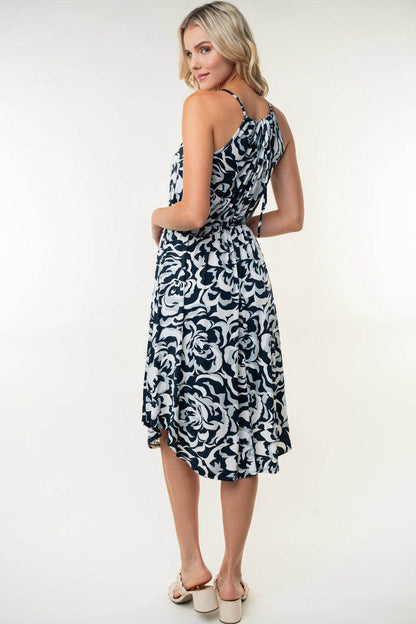 White Birch Tied Ruched Floral Sleeveless Knee Length Dress - Selvanelle