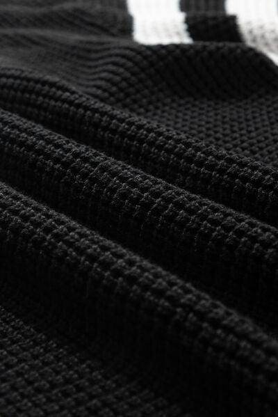 Striped & Checkered Turtleneck Dropped Shoulder Sweater - Selvanelle