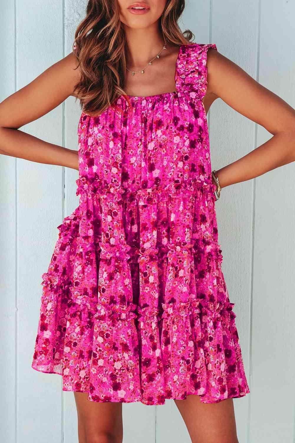 Chic Printed Square Neck Sleeveless Mini Dress for Women - Selvanelle