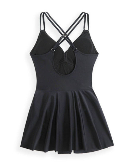 Twisted Front Crisscross Double Spaghetti Strap One-Piece Swimwear - Selvanelle