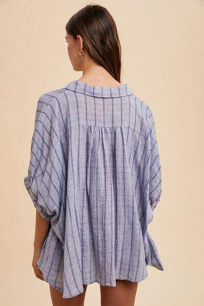 Annie Wear Striped Button Up Half Sleeve Shirt for Women - Selvanelle
