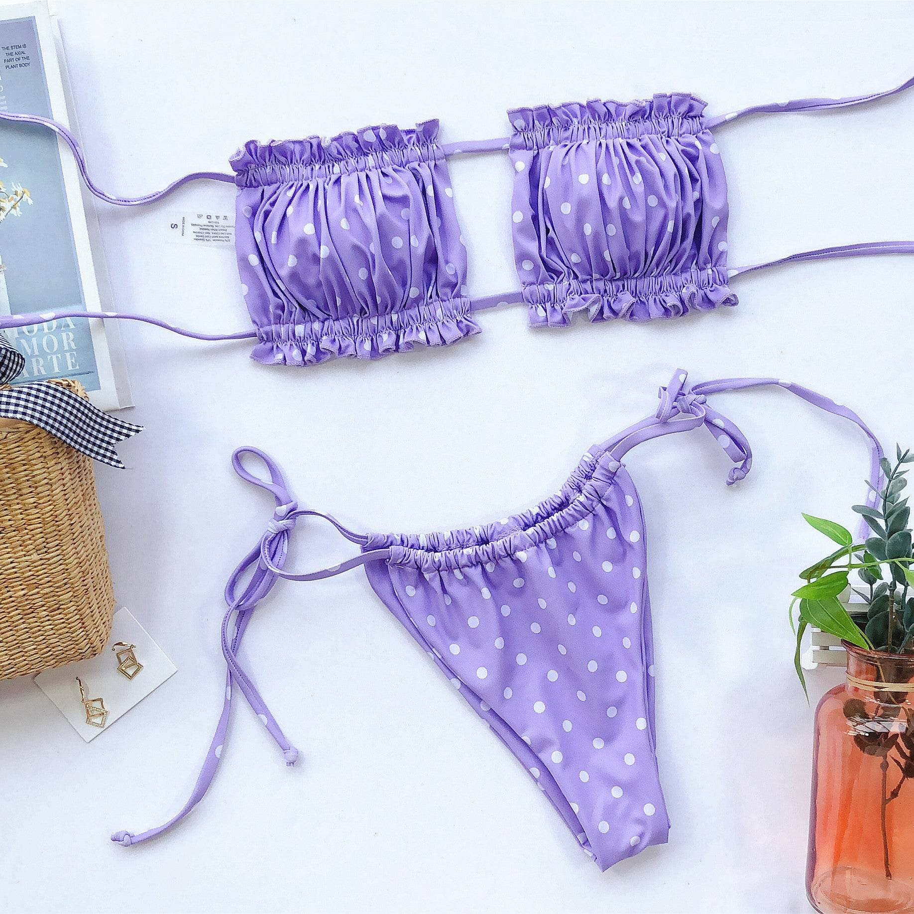 Frill Trim Ruched Bikini Set - Selvanelle