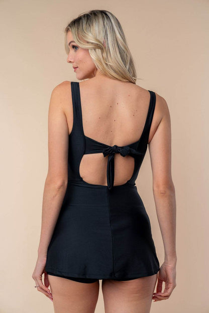 White Birch Full Size Sleeveless Tie Back Performance Knit Swim Dress - Selvanelle