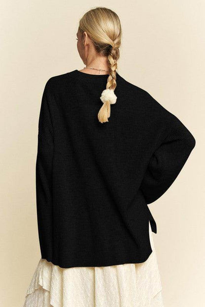 Davi & Dani High-Low Round Neck Drop Shoulder Sweater - Selvanelle