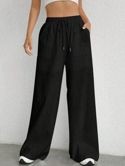 Stylish Drawstring Wide Leg Pants with Pockets for Comfort - Selvanelle