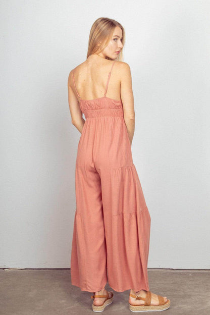 Very J Sleeveless Ruched Wide Leg Jumpsuit for Women - Selvanelle