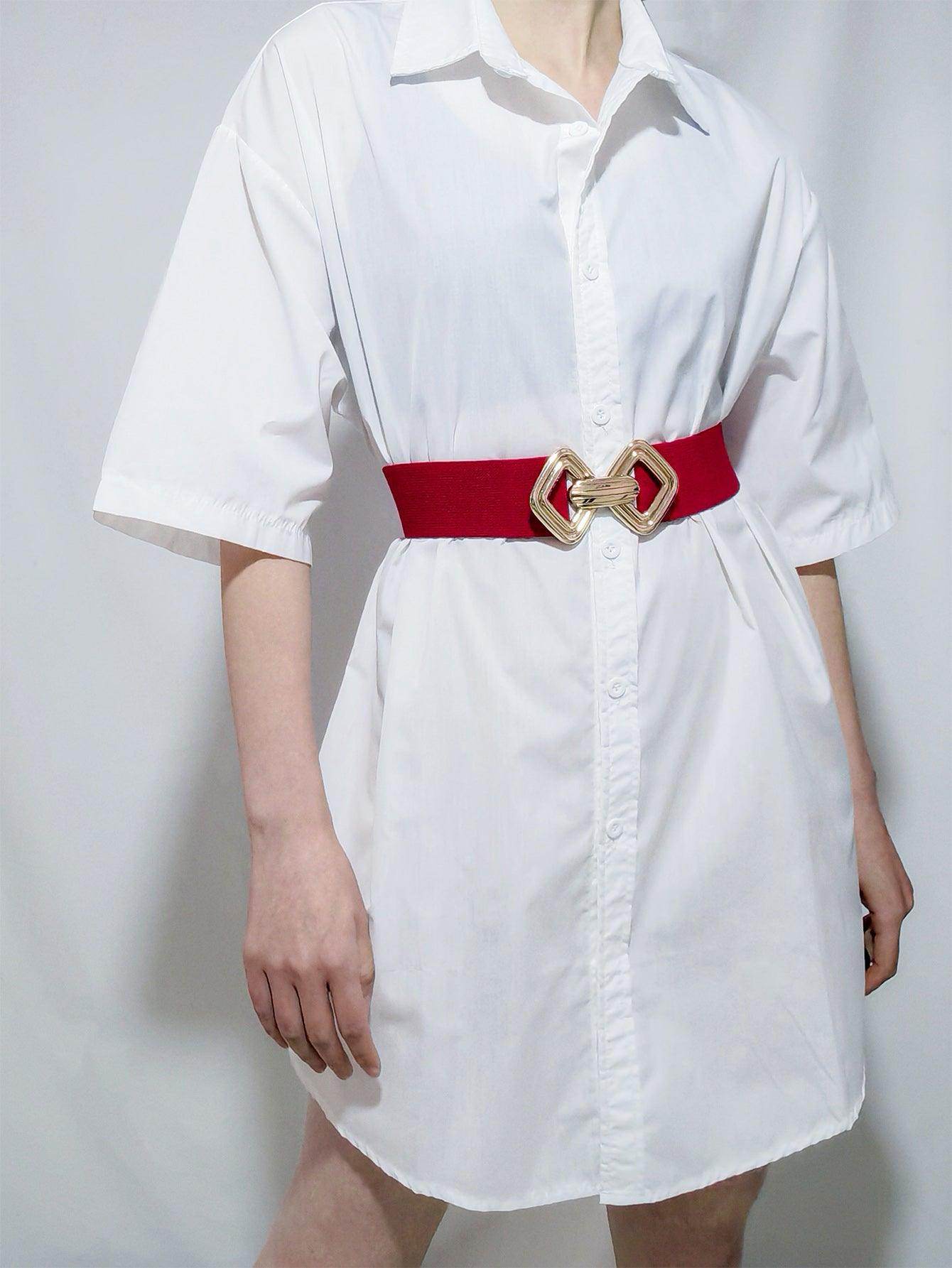 Geometric Buckle Elastic Wide Belt for Stylish Comfort - Selvanelle