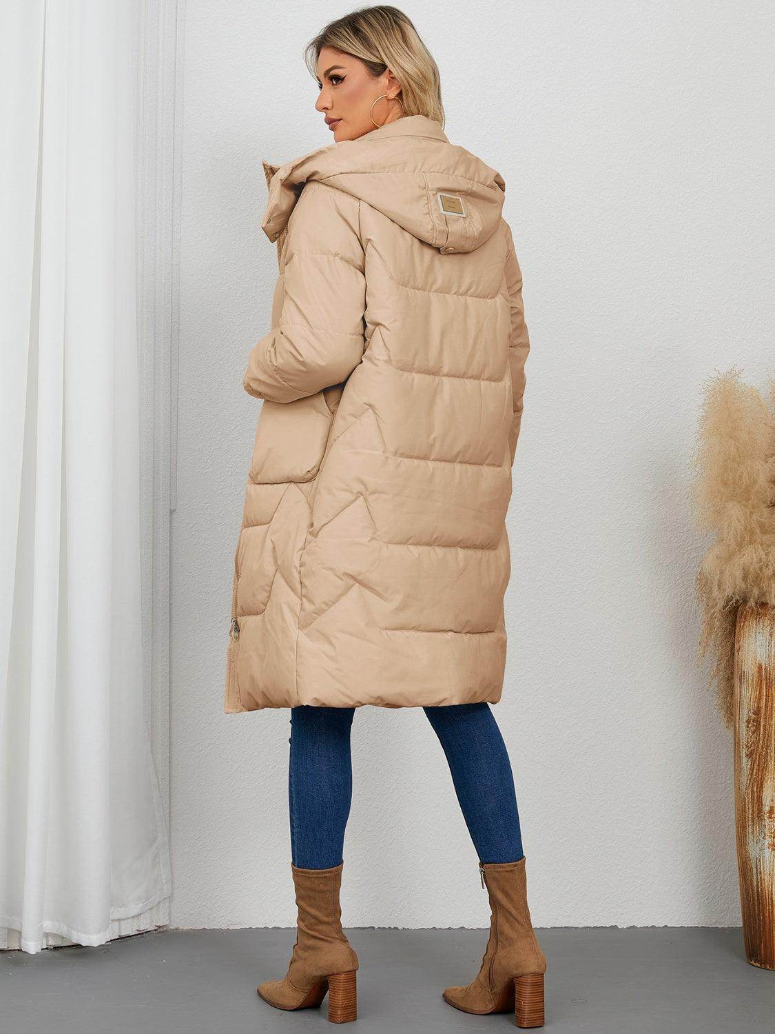 Long Sleeve Longline Hooded Winter Coat for Women - Selvanelle