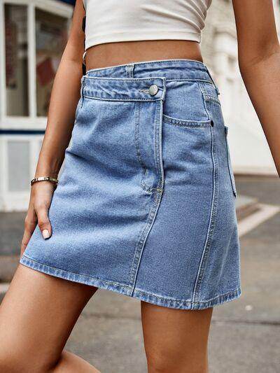 Stylish Pocketed High Waist Denim Skirt for Women - Selvanelle