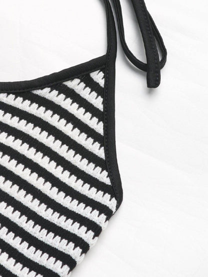 Perfee Striped Halter Neck Top and Slit Skirt Set for Women - Selvanelle