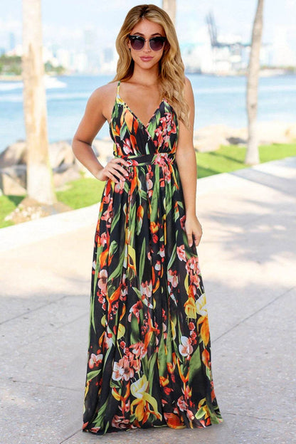 Crisscross Printed Surplice Cami Dress - Selvanelle