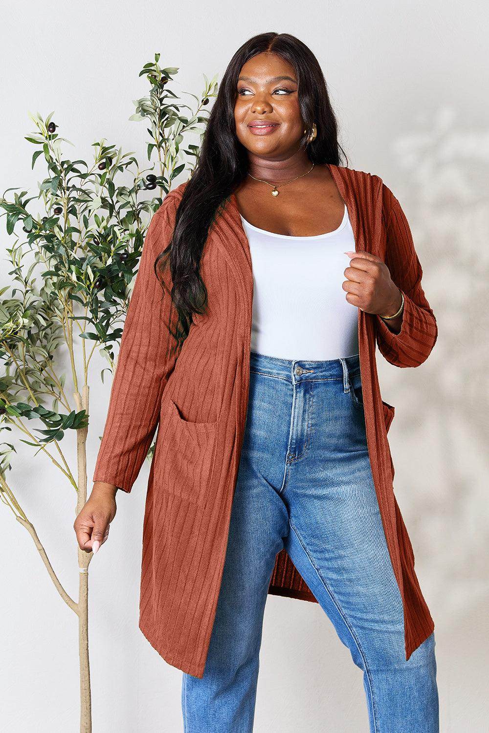 Basic Bae Full Size Hooded Sweater Cardigan for Women - Selvanelle