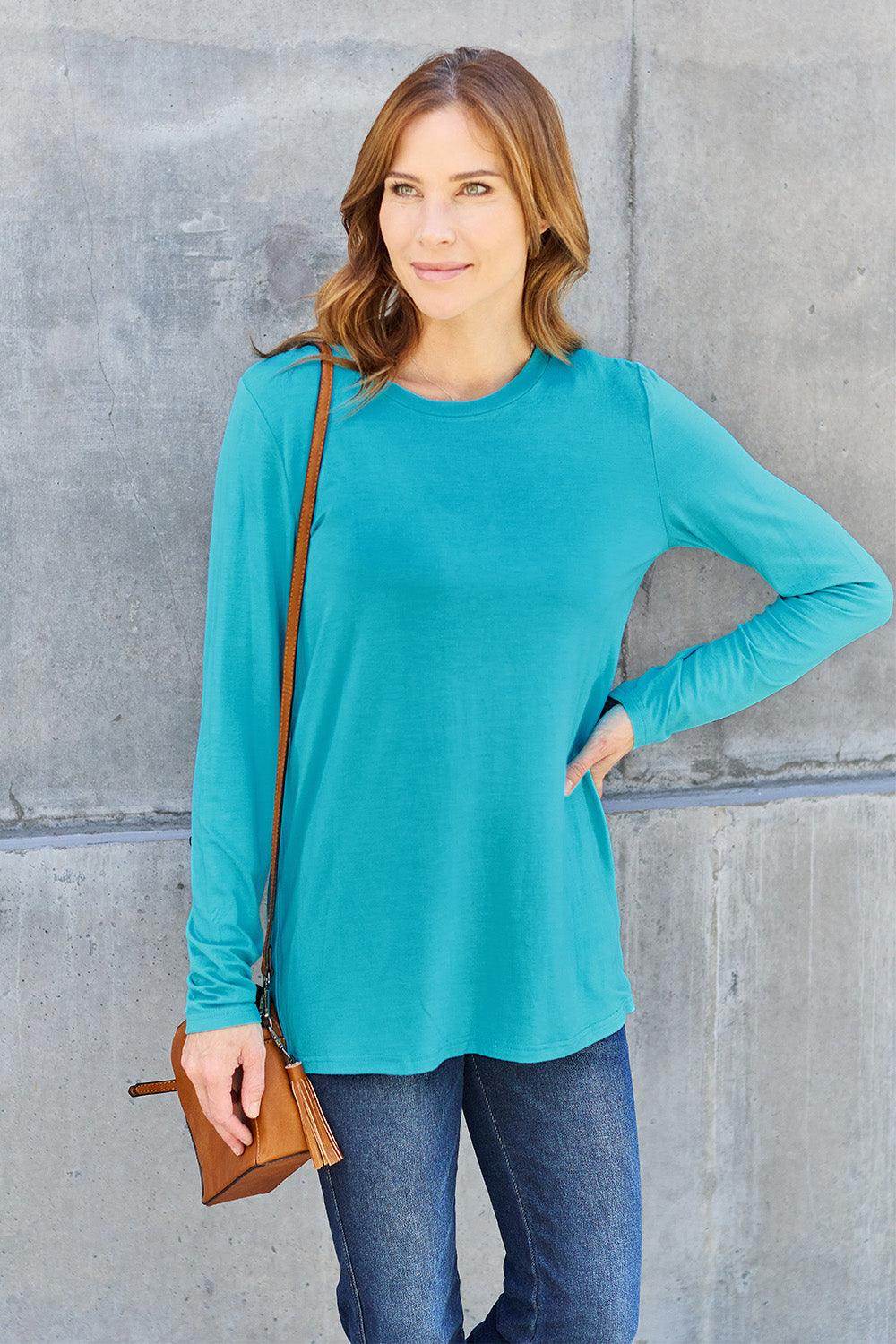Basic Bae Full Size Round Neck Long Sleeve Top for Women - Selvanelle