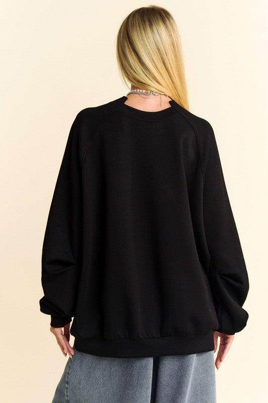 Davi & Dani Round Neck Raglan Sleeve Sweatshirt for Women - Selvanelle