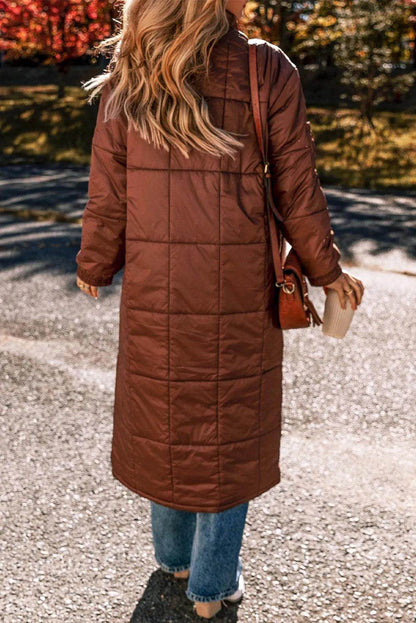 Pocketed Bubble Texture Long Sleeve Longline Winter Coat - Selvanelle