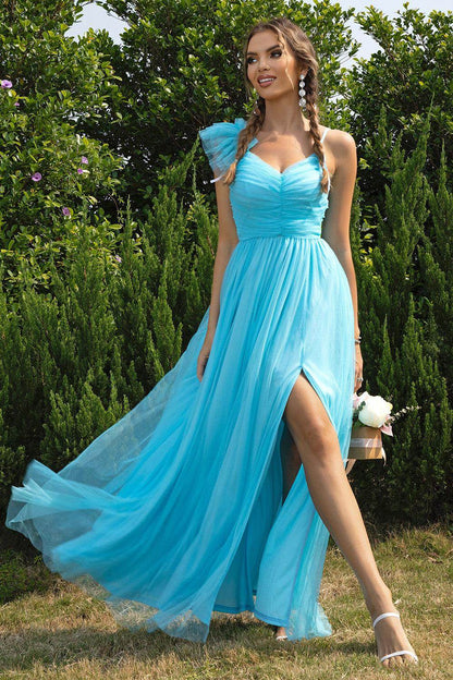 Asymmetrical Ruched Slit Dress for Elegant Evening Wear - Selvanelle