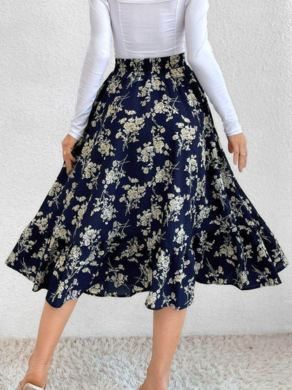 Stylish Printed Elastic Waist Midi Skirt for Everyday Wear - Selvanelle