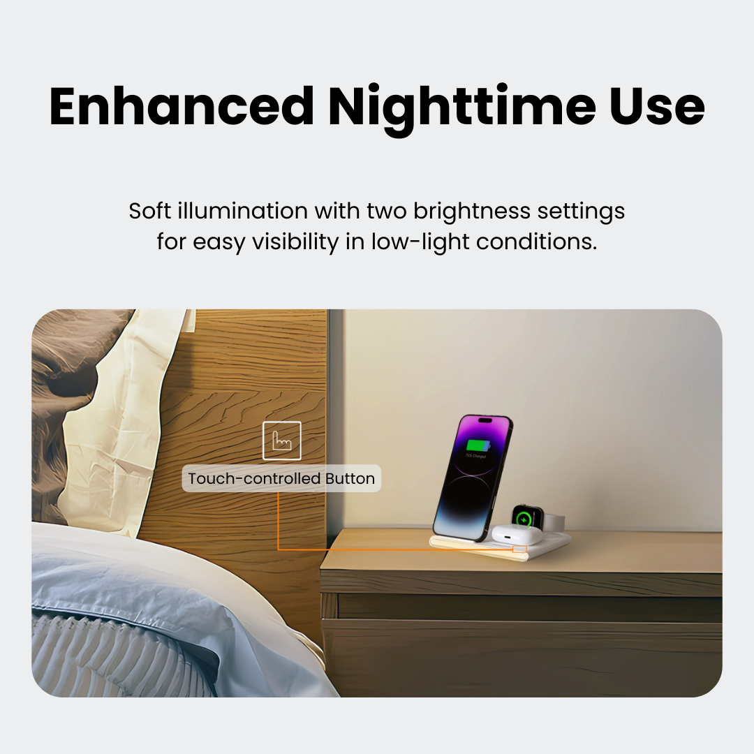 PowerGlow -  PowerGlow 4-In-1 Foldable Wireless Charging Station with LED Night Light