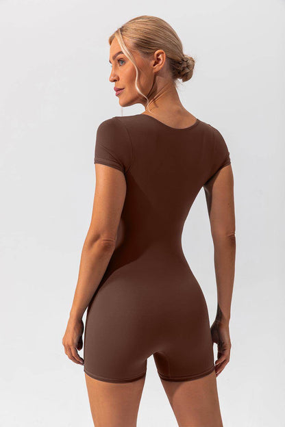 Square Neck Cap Sleeve Active Romper for Everyday Wear - Selvanelle