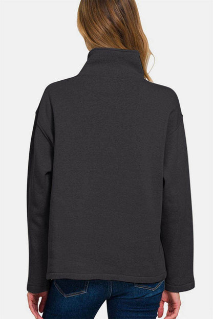 Zenana Turtleneck Half Snap Fleece Sweatshirt for Women - Selvanelle