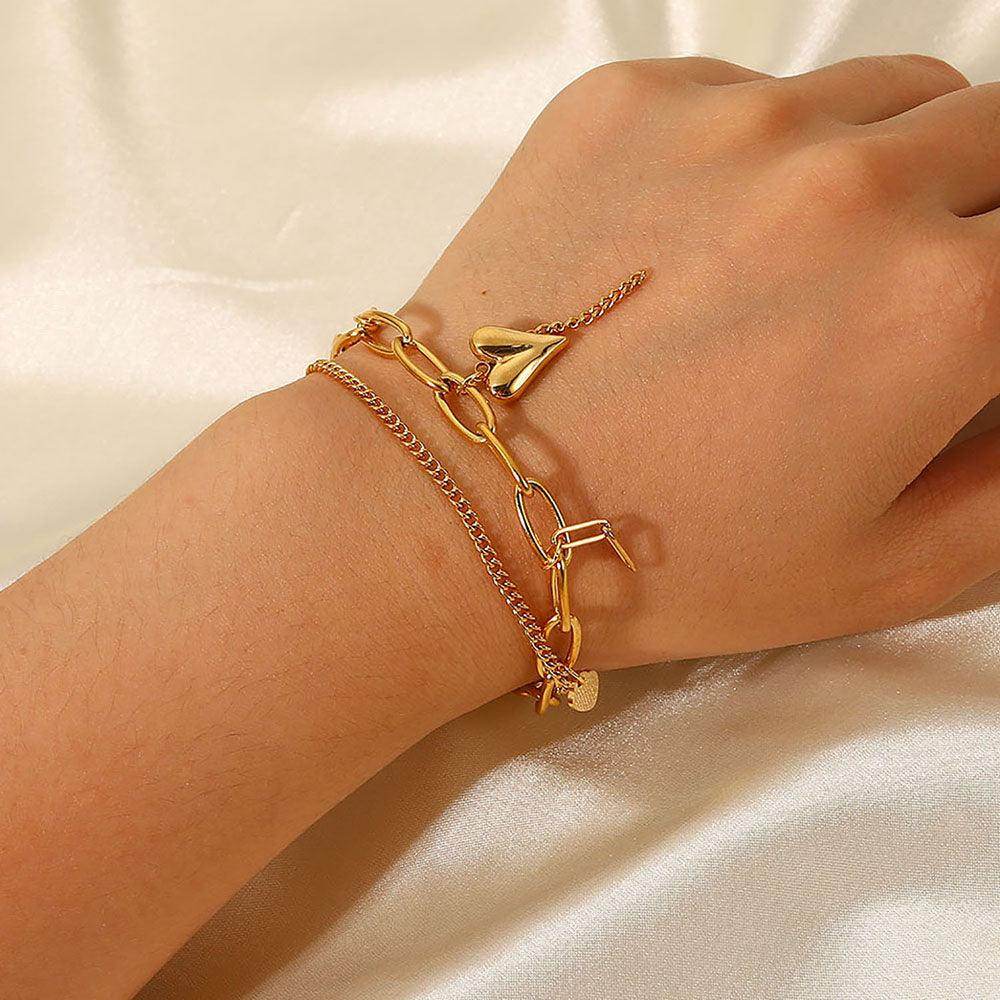 Stainless Steel Double Layered Charm Bracelet for Women - Selvanelle