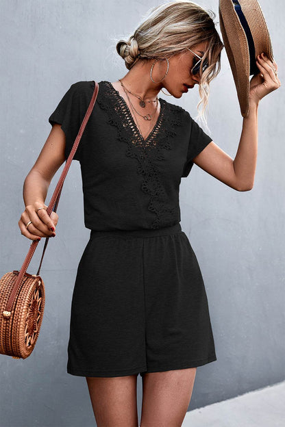 Lace Trim V-Neck Romper - Selvanelle